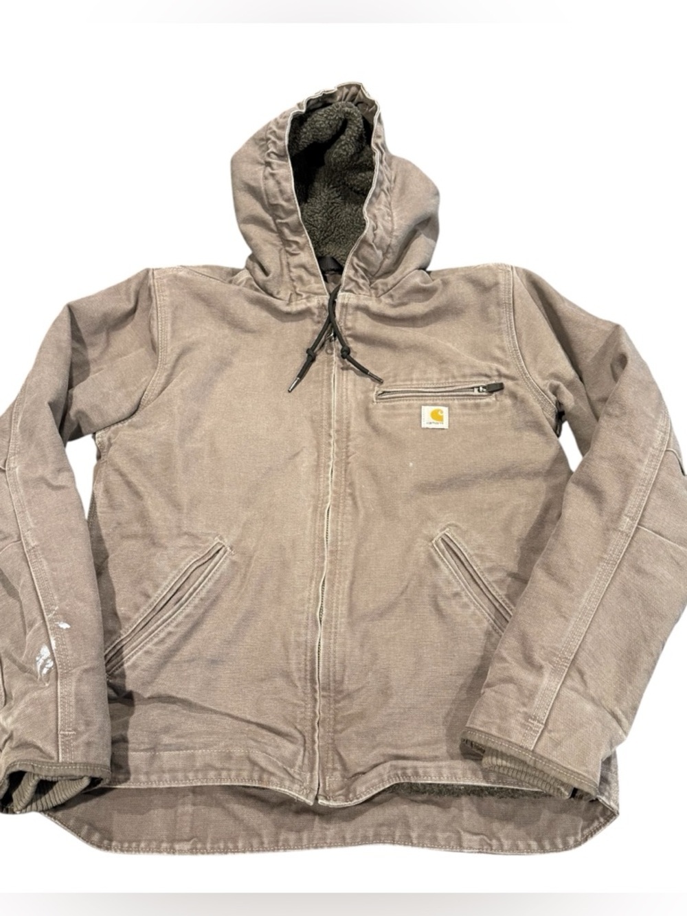 Carhartt OJ4392 women’s XS Sherpa lined duck canvas hooded jacket gray READ